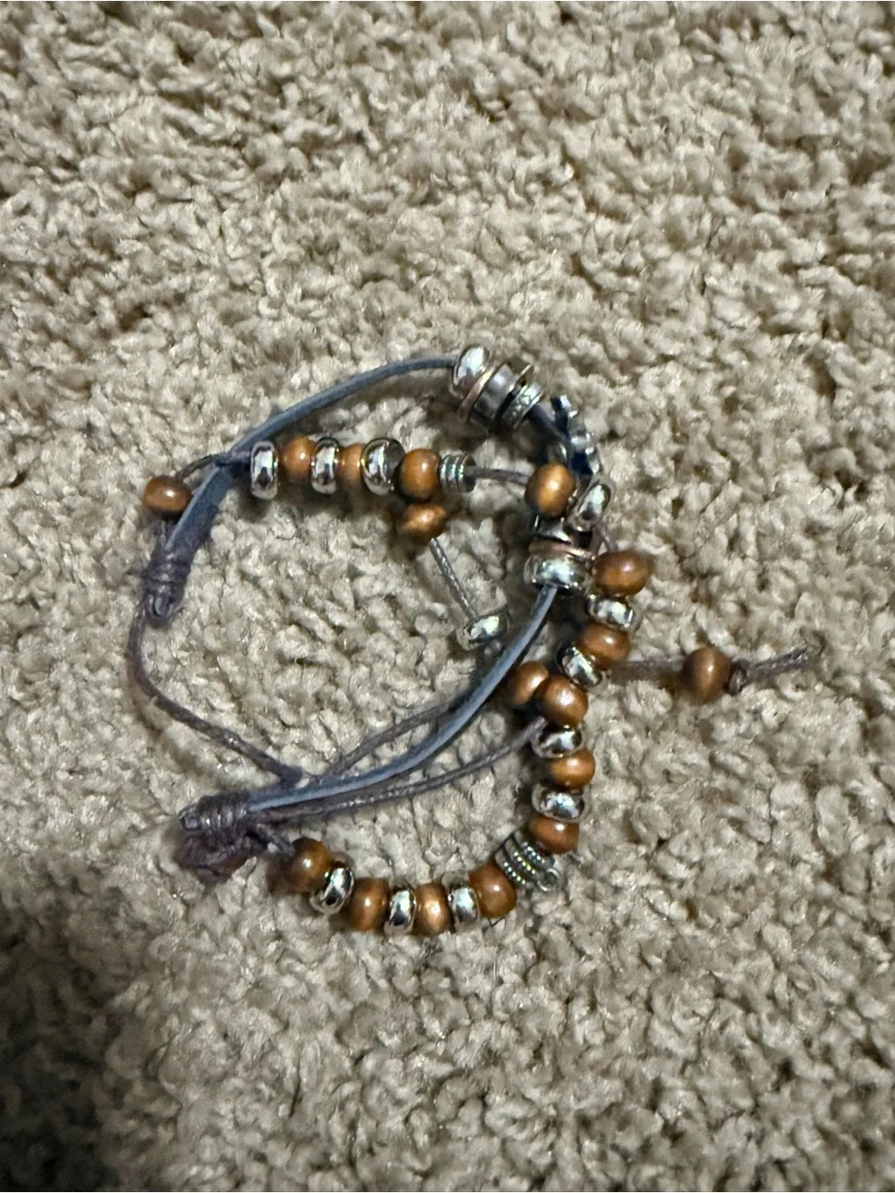 Layered Brown Beaded Bracelet with Silver Accents